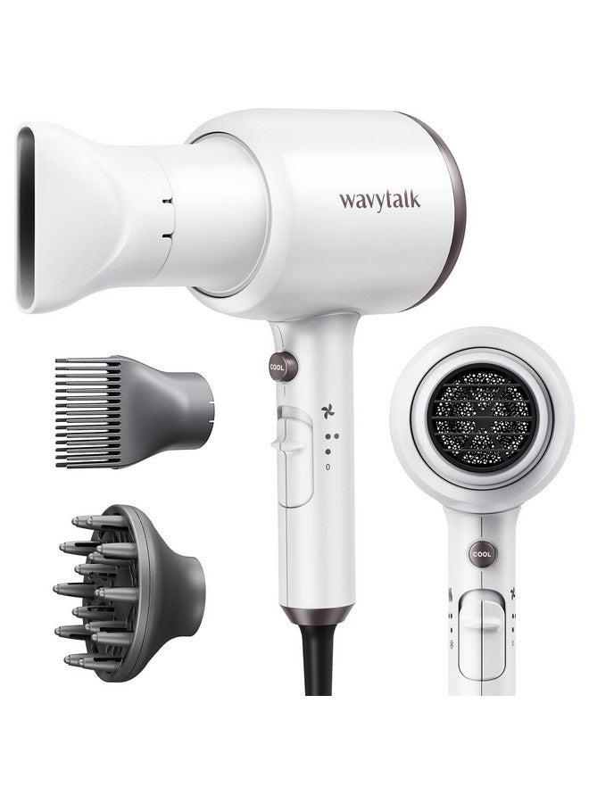 wavytalk Hair Dryer With Diffuser And Concentrator Professional 1875 Watt Negative Ions Dryer Fast Drying Light And Quiet With Ceramic Technology Nozzle For Women Curly Hair, Matte White - Image 1