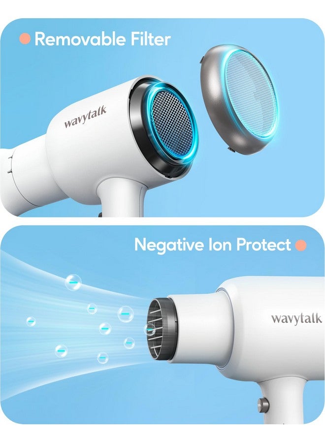 wavytalk Hair Dryer With Diffuser And Concentrator Professional 1875 Watt Negative Ions Dryer Fast Drying Light And Quiet With Ceramic Technology Nozzle For Women Curly Hair, Matte White - Image 4