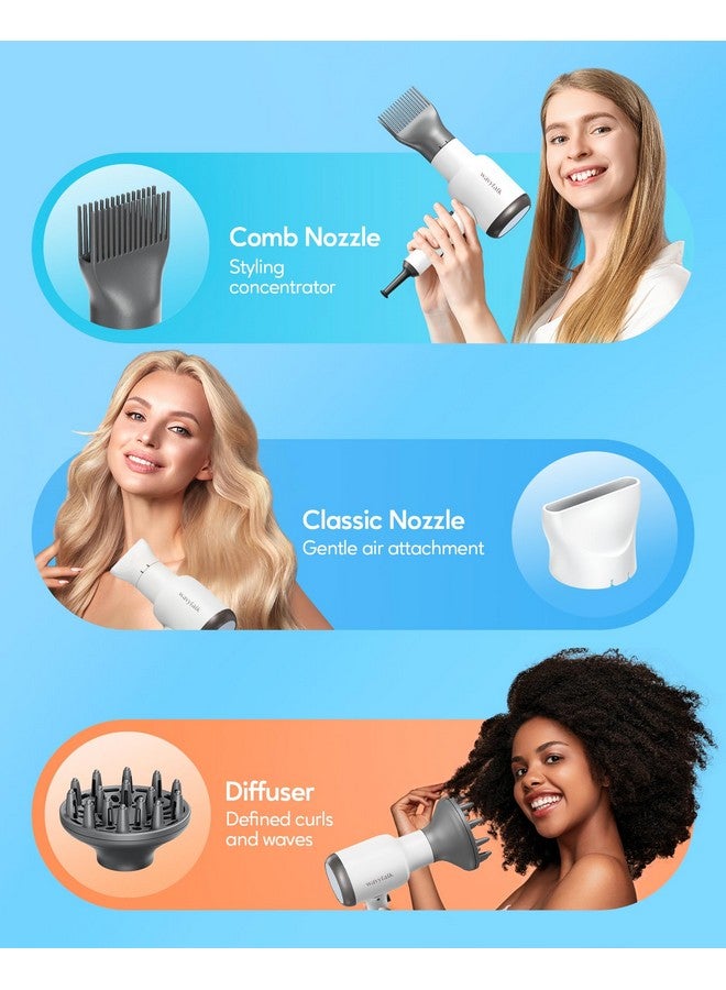 wavytalk Hair Dryer With Diffuser And Concentrator Professional 1875 Watt Negative Ions Dryer Fast Drying Light And Quiet With Ceramic Technology Nozzle For Women Curly Hair, Matte White - Image 3