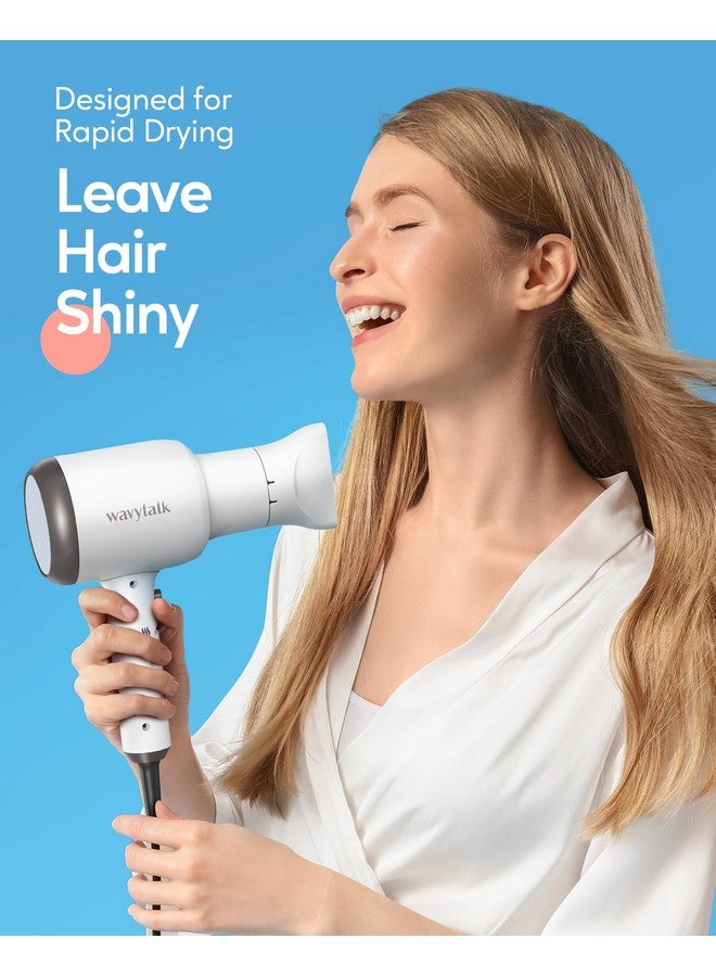 wavytalk Hair Dryer With Diffuser And Concentrator Professional 1875 Watt Negative Ions Dryer Fast Drying Light And Quiet With Ceramic Technology Nozzle For Women Curly Hair, Matte White - Image 2
