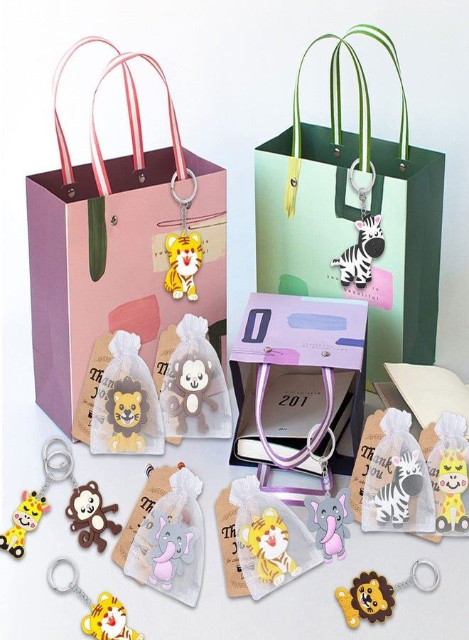 CiciBear 24 Pack Wild Animal Party Return Favors with Lion, Monkey, Giraffe, Zebra, Elephant and Tiger Keychains for Jungle Safari Wild Woodland Baby Shower, Birthday, School Carnival Rewards - Image 5