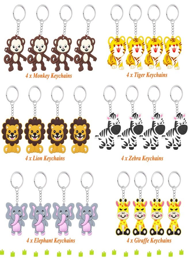 CiciBear 24 Pack Wild Animal Party Return Favors with Lion, Monkey, Giraffe, Zebra, Elephant and Tiger Keychains for Jungle Safari Wild Woodland Baby Shower, Birthday, School Carnival Rewards - Image 3