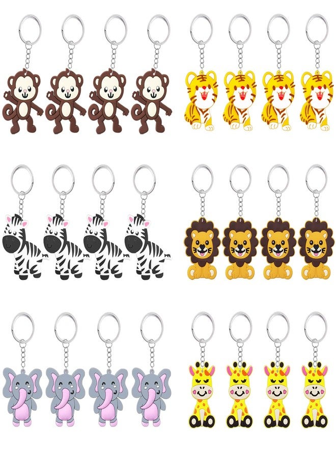 CiciBear 24 Pack Wild Animal Party Return Favors with Lion, Monkey, Giraffe, Zebra, Elephant and Tiger Keychains for Jungle Safari Wild Woodland Baby Shower, Birthday, School Carnival Rewards - Image 1