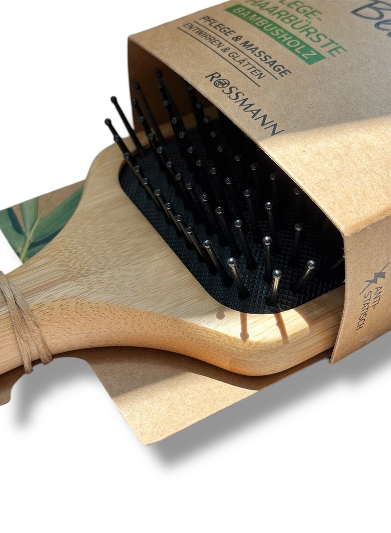 ROSSMANN German Brand, FSC® Certified Bamboo Wood Hairbrush with Tourmaline-Infused Bristles, Shiny Hair with Scalp Massage, Paddle Hair brush, Hair brush. - Image 4