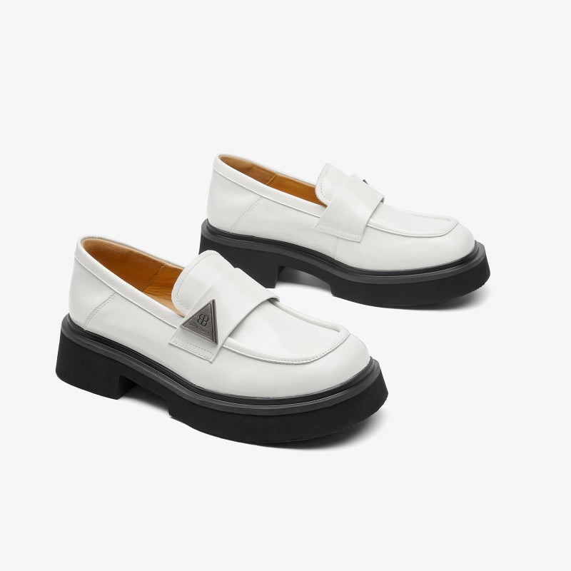 BEAU TODAY Chunky Loafers Women,Patent Full Grain Leather Loafers for Women,Comfortable Slip-on Fashion Platform Shoes, Non Slip Business Casual Work Office Square Toe Dress Shoes Beige US 5.5 - Image 5