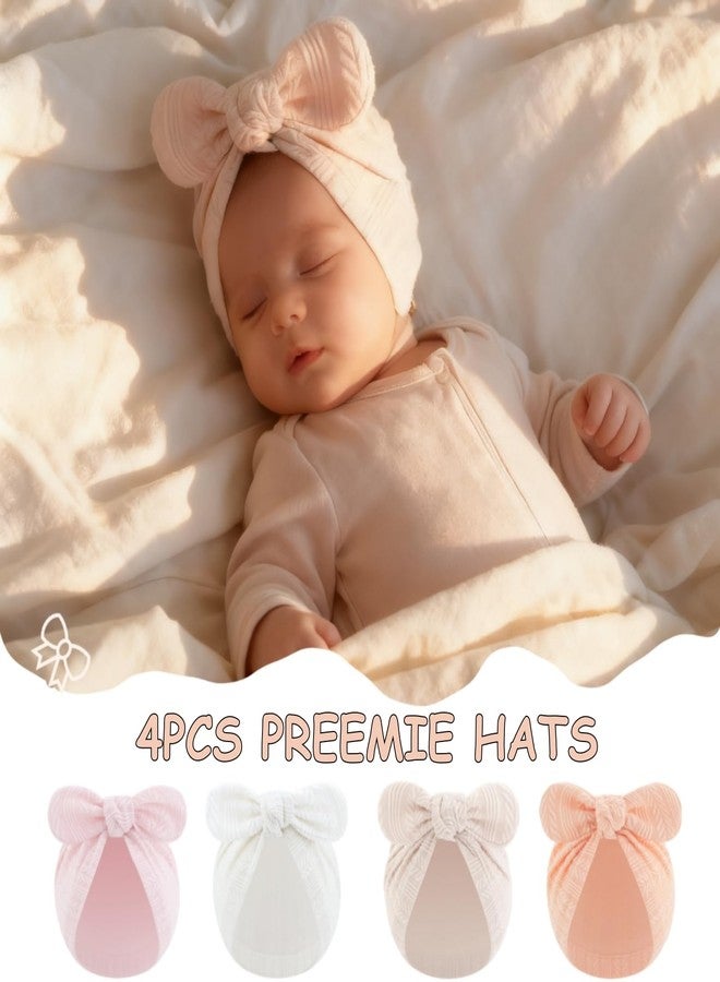 LIDHAY Newborn Baby Bow Knot Turban Hat Infant Hospital Hat Cotton Head Wrap Beanie Cap for Toddler Boys Girls 0-12 Months Shrimp Pink+Apricot+White+Light Pink - Image 4