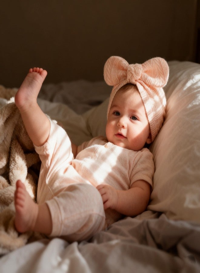 LIDHAY Newborn Baby Bow Knot Turban Hat Infant Hospital Hat Cotton Head Wrap Beanie Cap for Toddler Boys Girls 0-12 Months Shrimp Pink+Apricot+White+Light Pink - Image 5