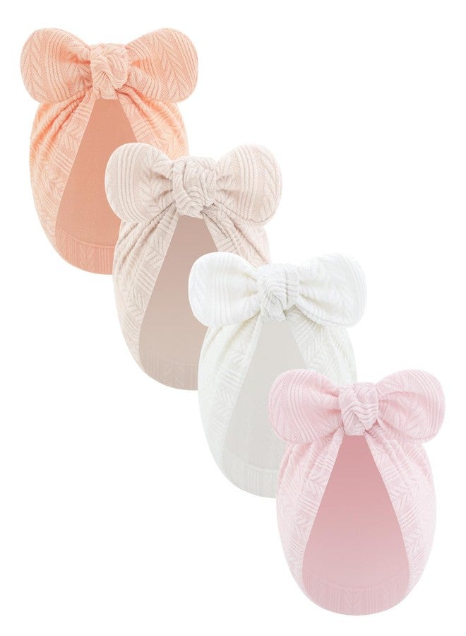 LIDHAY Newborn Baby Bow Knot Turban Hat Infant Hospital Hat Cotton Head Wrap Beanie Cap for Toddler Boys Girls 0-12 Months Shrimp Pink+Apricot+White+Light Pink - Image 1
