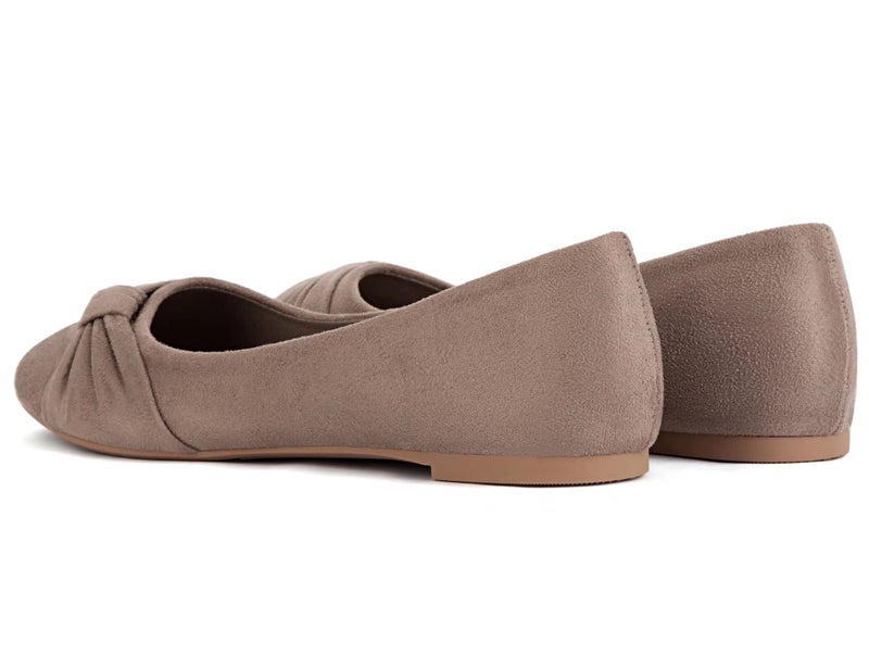 MaxMuxun Women's Taupe Flats Shoes Faux Suede Round Toe Ballet Dressy Flats Comfortable Slip On Walking Shoes Size 9 - Image 4