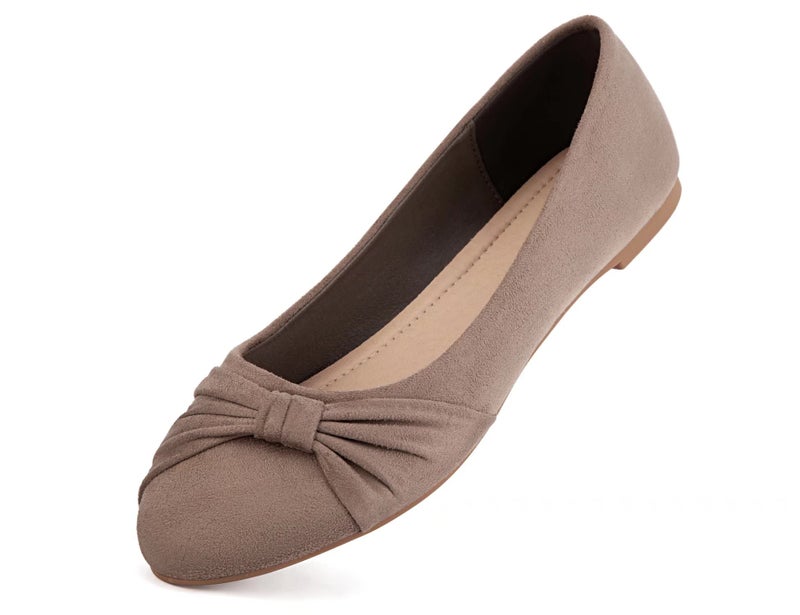 MaxMuxun Women's Taupe Flats Shoes Faux Suede Round Toe Ballet Dressy Flats Comfortable Slip On Walking Shoes Size 9 - Image 1