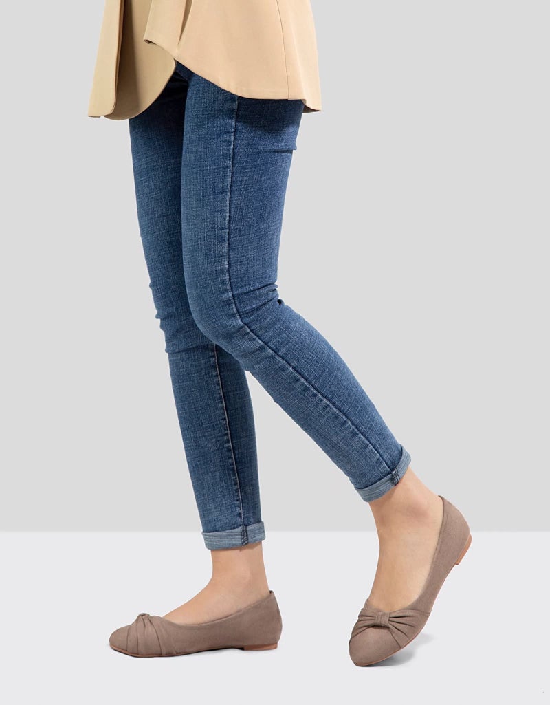 MaxMuxun Women's Taupe Flats Shoes Faux Suede Round Toe Ballet Dressy Flats Comfortable Slip On Walking Shoes Size 9 - Image 2