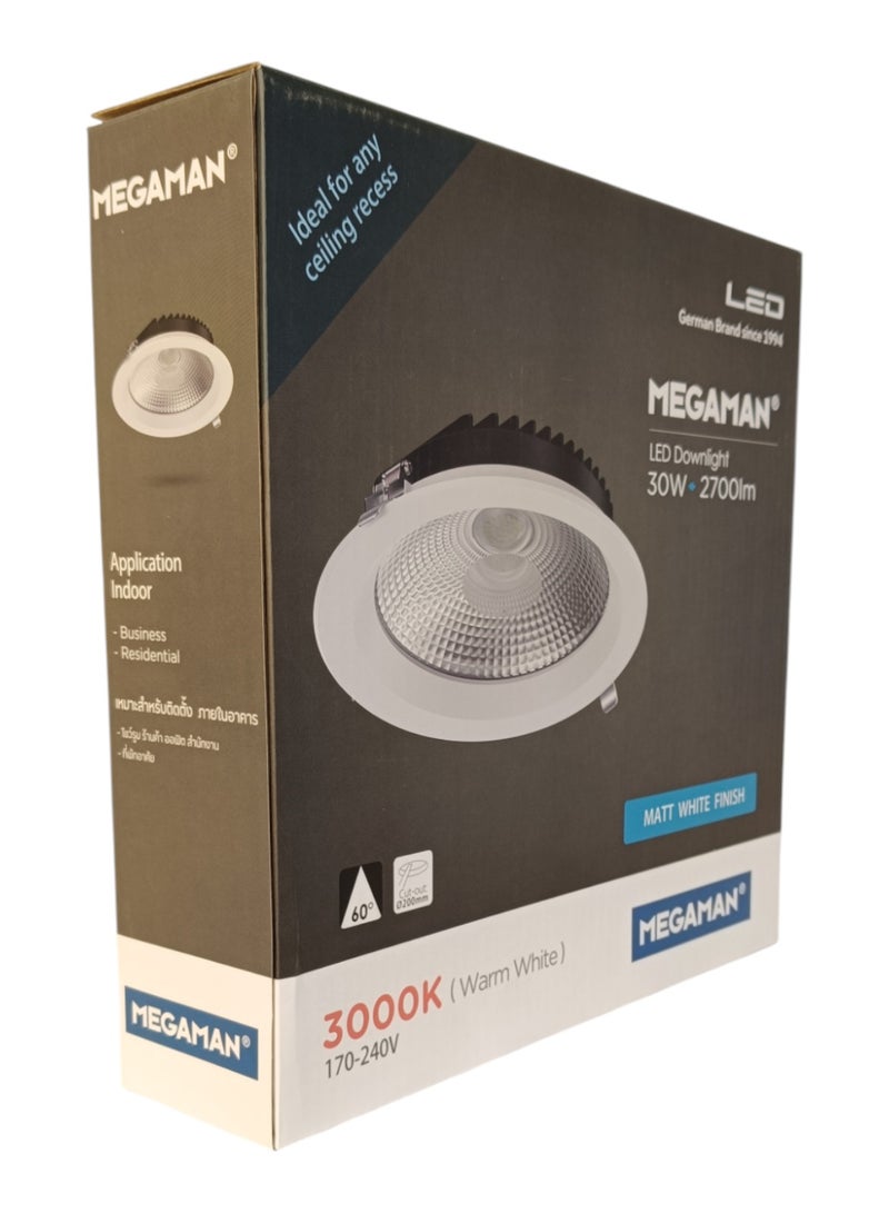 ميجامان Megaman Recessed 30W LED Downlight -  Warm White(3000K) - Image 2