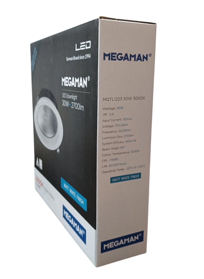 ميجامان Megaman Recessed 30W LED Downlight -  Warm White(3000K) - Image 5