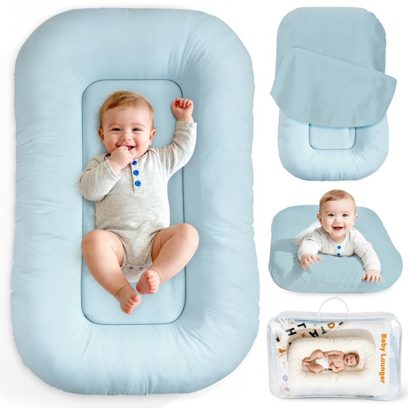 Idudbid Baby Lounger & Snuggle Nest for Newborn 0-24 Months, Baby Nest Supervised Breathable Cotton for Newborn, Breathable Portable Infant Lounnger for Travel and Home, Blue (Lounger Cover Includedï¼‰ - Image 1
