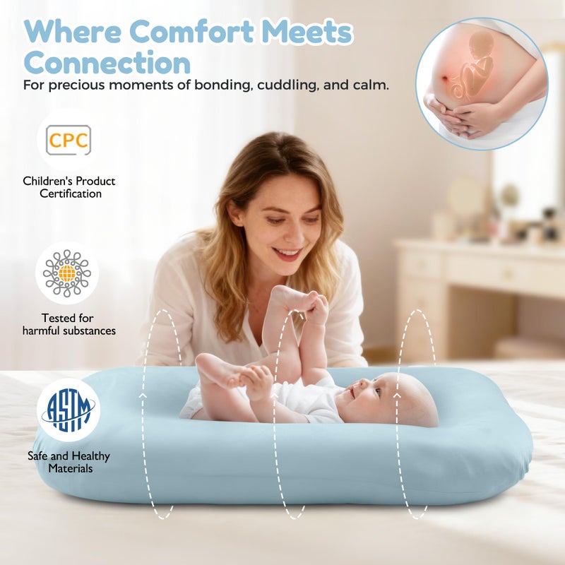 Idudbid Baby Lounger & Snuggle Nest for Newborn 0-24 Months, Baby Nest Supervised Breathable Cotton for Newborn, Breathable Portable Infant Lounnger for Travel and Home, Blue (Lounger Cover Includedï¼‰ - Image 2