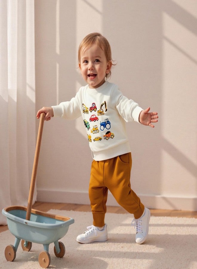 Fernvia Toddler Baby Boy Clothes Set 2T 3T 4T 5T Truck Excavator Print Long Sleeve Sweatshirt Elastic Pants Fall Outfits (E-Dark Khaki, 2-3T) - Image 2