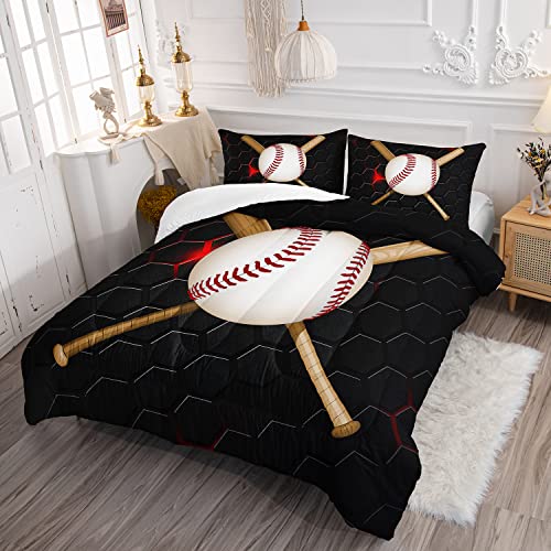 HOSIMA Baseball Comforter Set for Boys Teens Bedroom Decor,Boys Sports Cool Baseball Pattern Bedding Set,Queen Comforter Set with 2Pillowcases. - Image 3