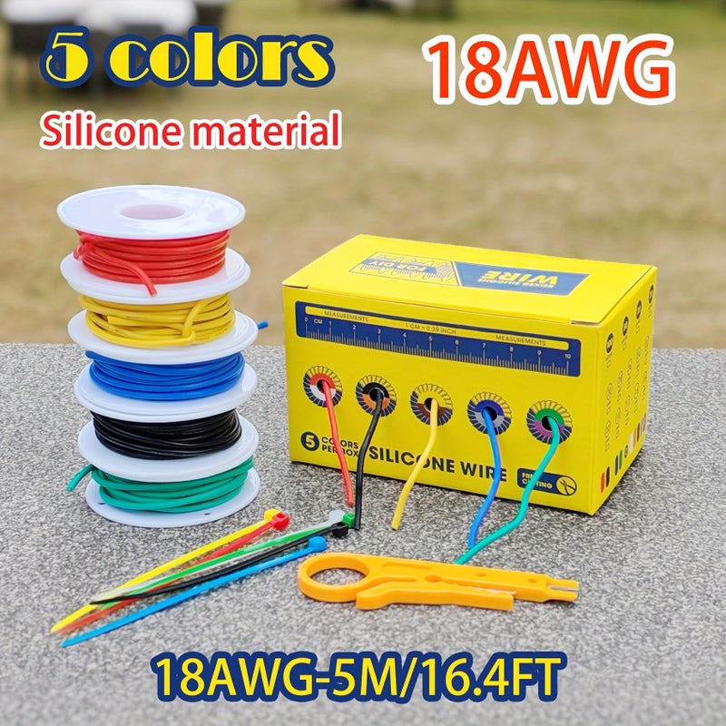 1 Set 5 Colors Silicone Stranded Electrical Wire 22 AWG 10 Meter 32.8 Feet Tinned Copper Flexible Hookup Wire Kit For DIY Automotive Home Wiring Projects - Image 1