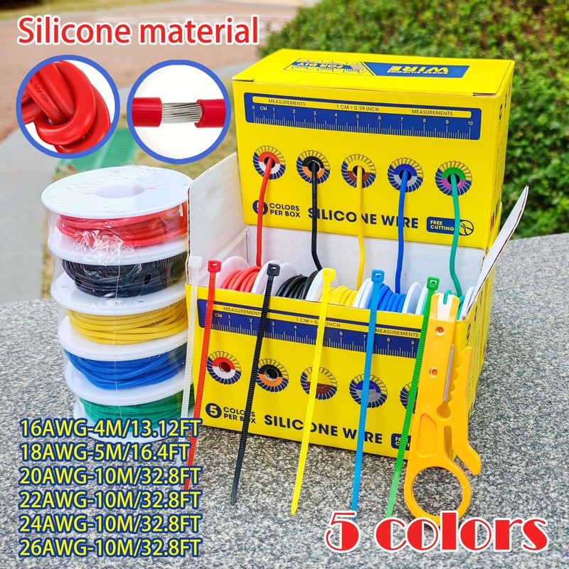 1 Set 5 Colors Silicone Stranded Electrical Wire 22 AWG 10 Meter 32.8 Feet Tinned Copper Flexible Hookup Wire Kit For DIY Automotive Home Wiring Projects - Image 5