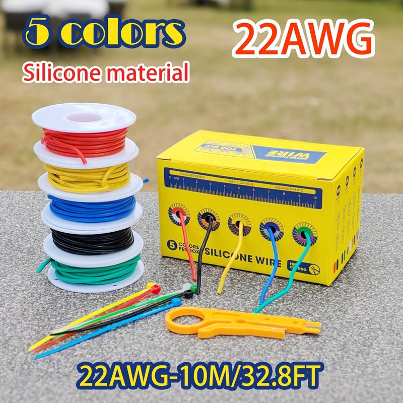 1 Set 5 Colors Silicone Stranded Electrical Wire 22 AWG 10 Meter 32.8 Feet Tinned Copper Flexible Hookup Wire Kit For DIY Automotive Home Wiring Projects - Image 4