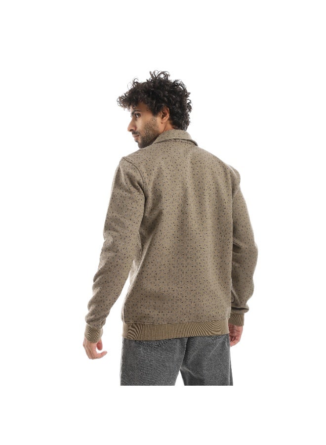 بافون Self Pattern Zip Through Neck Sweatshirt - Taupe - Image 3