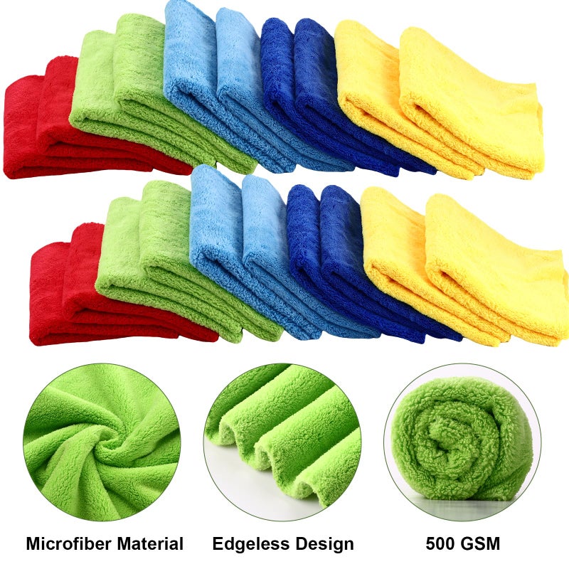 Shimeyao 30 Pcs 16 x 16 Inch Edgeless Microfiber Plush Towels for Cars Detailing Drying Wash Polishing Absorbent Cleaning Cloths, 500 GSM(Multicolor) - Image 3