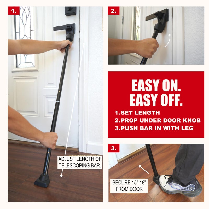 SECURITYMAN 3 in 1 Door Security Bar & Sliding Door Security Bar - Door Jammer Constructed of High Grade Iron - Black Door Stoppers Security Bar - Image 5