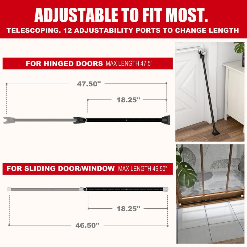 SECURITYMAN 3 in 1 Door Security Bar & Sliding Door Security Bar - Door Jammer Constructed of High Grade Iron - Black Door Stoppers Security Bar - Image 3