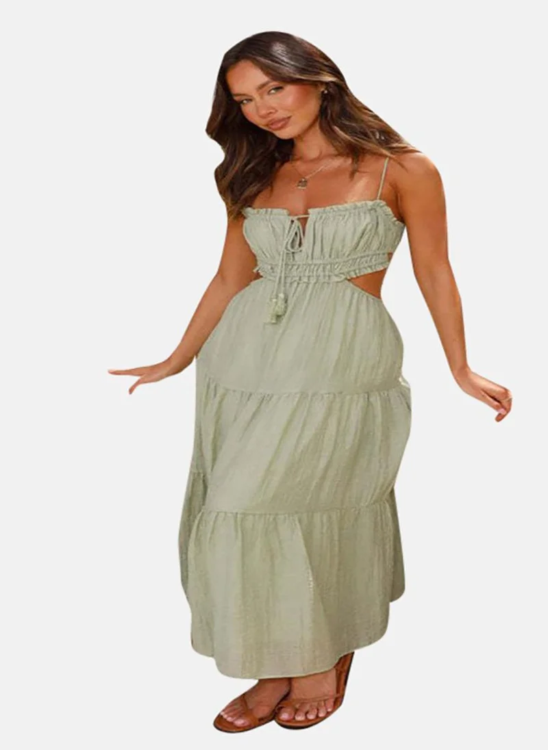 YUNIQEE Olive Green Tie-ups Details Tiered Maxi Dress