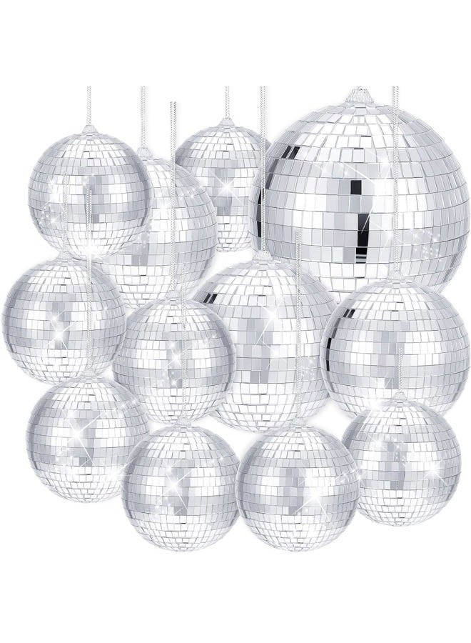 WILLBOND 12 Pack Silver Disco Ball Hanging Mirror Ball with Hanging Ring for Fun Retro Disco Party Decorations Party DJ Lighting Effect Stage Props Game Accessories, 5.91 Inch, 3.94 Inch, 3.15 Inch, 2.36 Inch - Image 1