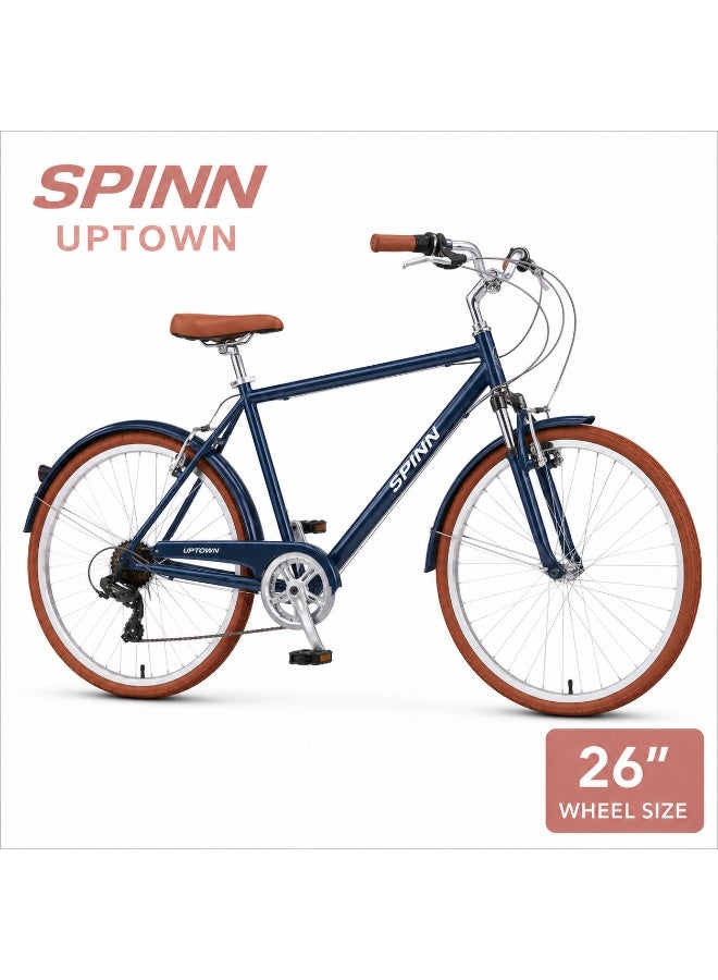 Spinn Uptown 7D Men's 26-Inch Bike | 26-Inch Wheel Size | 7-Speed | Adjustbale Seat | Oxford Blue - Image 2