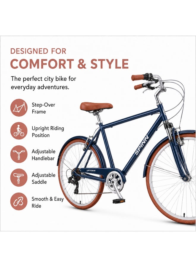 Spinn Uptown 7D Men's 26-Inch Bike | 26-Inch Wheel Size | 7-Speed | Adjustbale Seat | Oxford Blue - Image 3
