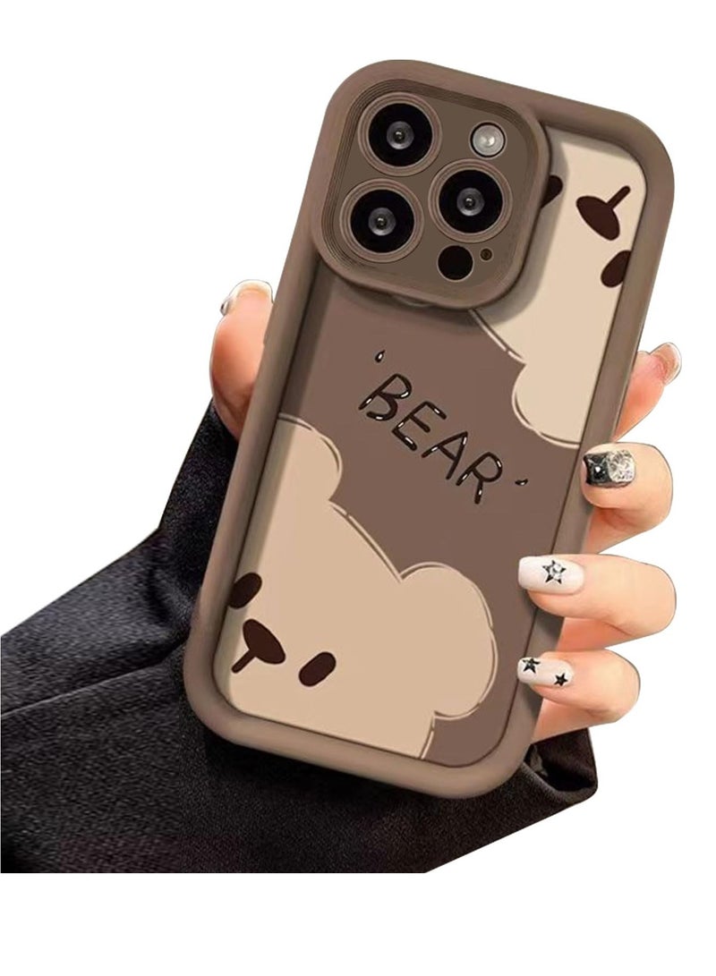 SOLARAE Compatible with iPhone 15 Pro Max Case, Cute Bear Pattern Soft Gel Rubber TPU Case, Full Camera Protection & Edge Lips Strengthen Shockproof Cover for Women Men, Brown - Image 1