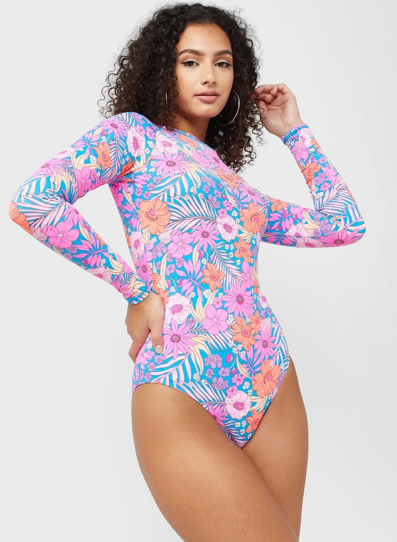 Cotton On Body Printed High Leg One Piece Swimsuit