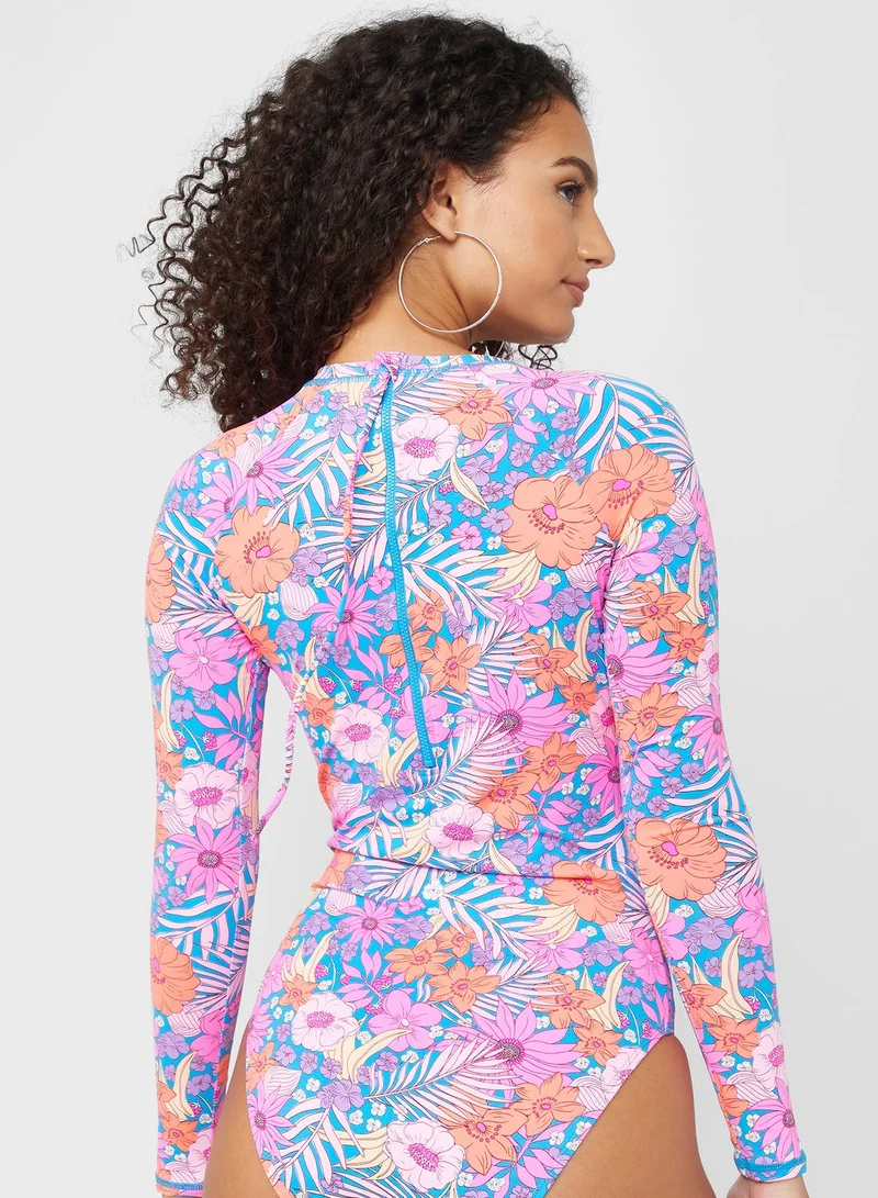 Cotton On Body Printed High Leg One Piece Swimsuit