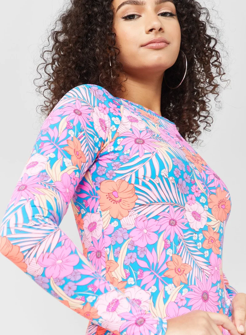 Cotton On Body Printed High Leg One Piece Swimsuit