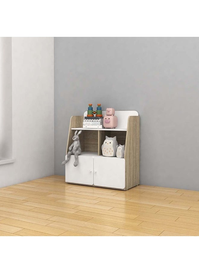 DANUBE HOME Kinder 2 Door Open Shelf Kids Dresser Modern Storage Dresser For Kids Room Bedroom Closet Hallway-White & Sonoma Oak  - Image 1