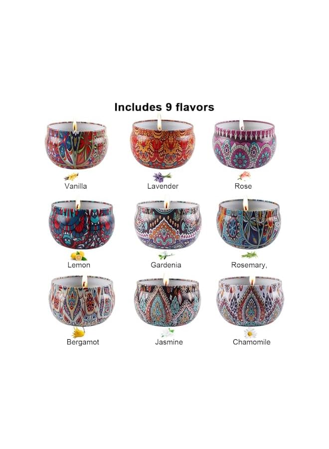 Green Tiger Scented Candles Gift Set, 9pcs Travel Tin Candles with Natural Soy Wax, Relaxing Aromatherapy Fragrances for Bath, Yoga, Sleep, Festivals & Wedding Party Gifts, Smokeless - Image 5