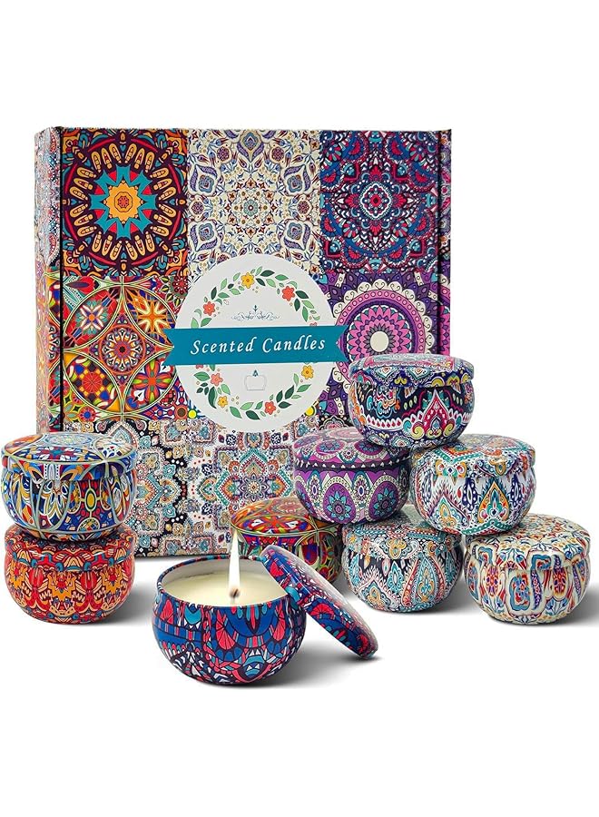 Green Tiger Scented Candles Gift Set, 9pcs Travel Tin Candles with Natural Soy Wax, Relaxing Aromatherapy Fragrances for Bath, Yoga, Sleep, Festivals & Wedding Party Gifts, Smokeless - Image 1