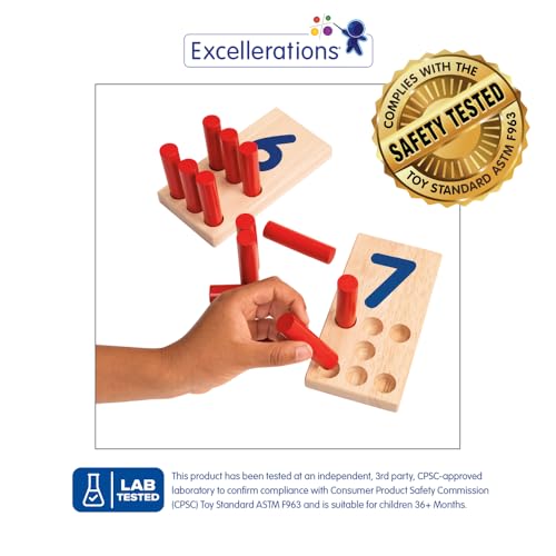 Excellerations Peg Number Board, Included: 10 Rubberwood Boards + 55 Wood Pegs + Storage Bag, Montessori Math Materials, Learning Manipulatives, Counting for Kids, Reggio Emilia Classroom Essentials - Image 2