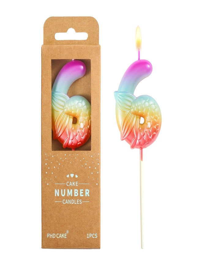 PHD CAKE 2.76 Inch Number 6 Mermaid Birthday Candles, Mermaid Themed Number Candles, Cake Number Candles, Party Celebration - Image 1