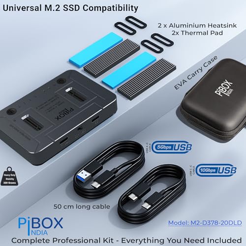 pibox India M.2 Dual NVMe NGFF Dock, PiBOX India NVMe/NGFF SATA Dual Protocol Docking Station Cloner USB-C 3.2 10Gbps, Dual Bay M.2 NVMe Dock, Offline Clone Reader Support M & B&M Key 2230/2242/2280 SSD REALTEK - Image 5