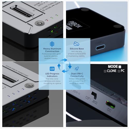 pibox India M.2 Dual NVMe NGFF Dock, PiBOX India NVMe/NGFF SATA Dual Protocol Docking Station Cloner USB-C 3.2 10Gbps, Dual Bay M.2 NVMe Dock, Offline Clone Reader Support M & B&M Key 2230/2242/2280 SSD REALTEK - Image 4