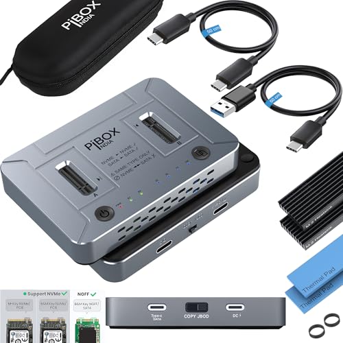 pibox India M.2 Dual NVMe NGFF Dock, PiBOX India NVMe/NGFF SATA Dual Protocol Docking Station Cloner USB-C 3.2 10Gbps, Dual Bay M.2 NVMe Dock, Offline Clone Reader Support M & B&M Key 2230/2242/2280 SSD REALTEK - Image 1