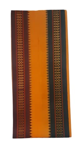MAMRAJ Men's Cotton 5-Piece Pandit Casual Style Yellow Dhoti Kurta Set | Unstitched Kurta, Angocha, Vest, Hanky, Large - Image 4