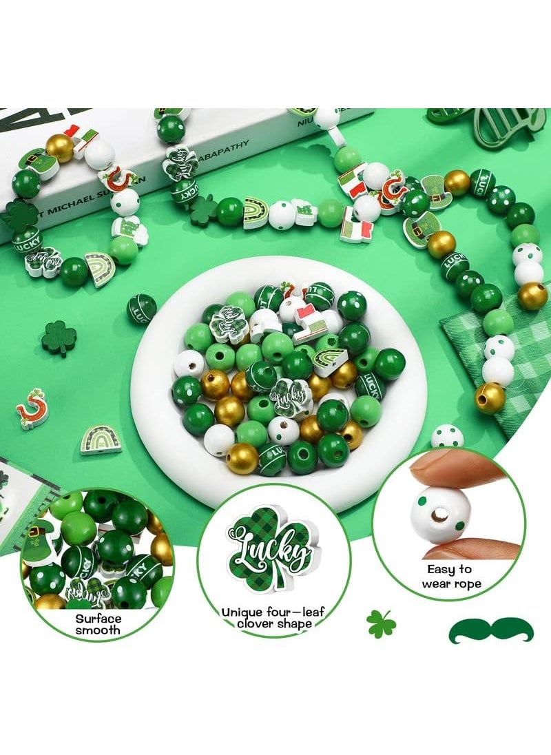 Glenmal 200 Pcs St Patricks Day Wood Beads Farmhouse Wooden Beads Colorful St Patricks Day Wooden Craft Beads Clover Hat Beer Flag Round Beads Wood Spacer Beads for Home Garland Party Decor DIY Ornament  - Image 4