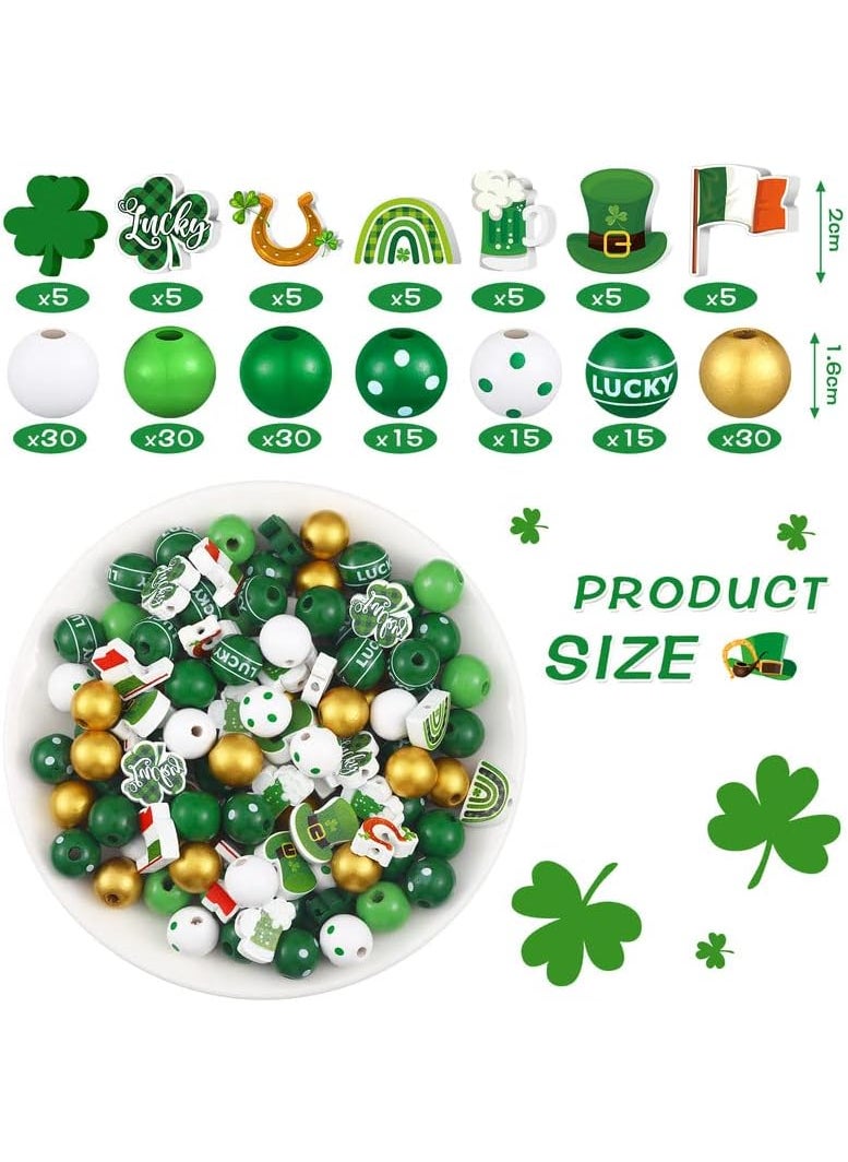 Glenmal 200 Pcs St Patricks Day Wood Beads Farmhouse Wooden Beads Colorful St Patricks Day Wooden Craft Beads Clover Hat Beer Flag Round Beads Wood Spacer Beads for Home Garland Party Decor DIY Ornament  - Image 3