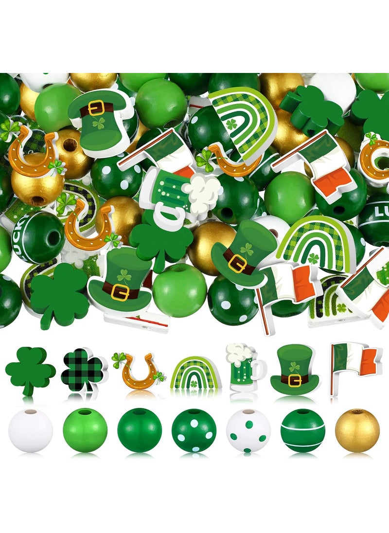 Glenmal 200 Pcs St Patricks Day Wood Beads Farmhouse Wooden Beads Colorful St Patricks Day Wooden Craft Beads Clover Hat Beer Flag Round Beads Wood Spacer Beads for Home Garland Party Decor DIY Ornament  - Image 1