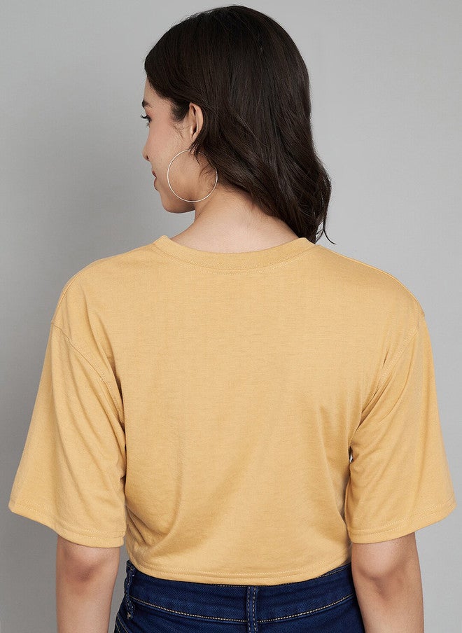 TREND LEVEL Beige Typography Print Cotton Boxy Crop Top - Image 5