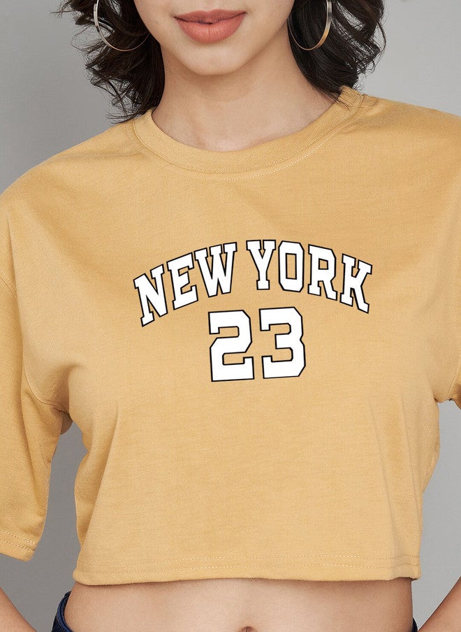 TREND LEVEL Beige Typography Print Cotton Boxy Crop Top - Image 2